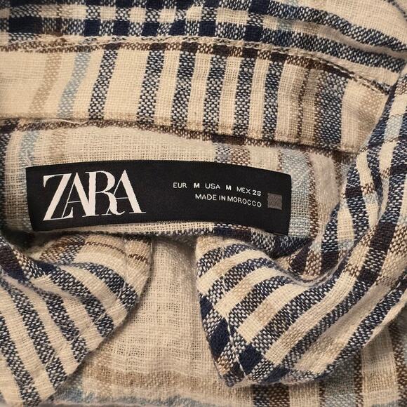 ZARA Plaid Flannel Overshirt Jacket Sz M Cotton Blend Soft Neutral Earth Tones - Picture 8 of 9